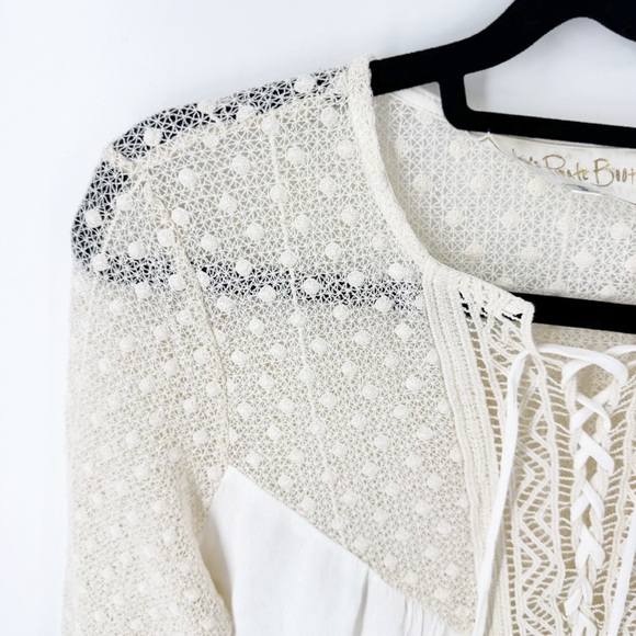 ✅ Jen's Pirate Booty Cream Lace-Up Blouse SIZE SMALL BOHO CROPPED - Picture 2 of 6